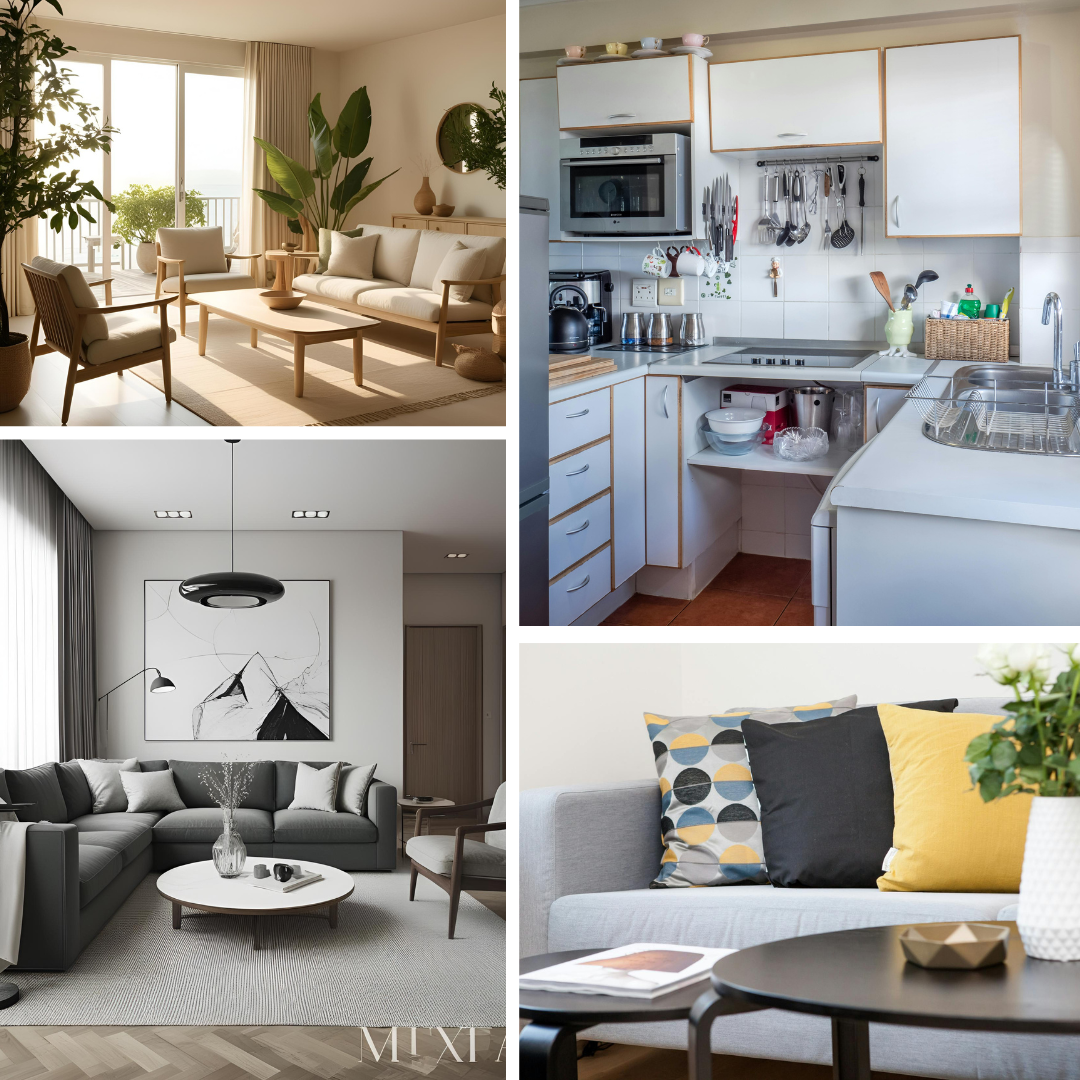 Moderne interieurs - woonkamer en keuken